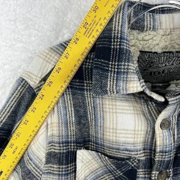 Brooklyn Cloth Mens S Heavy Flannel Sherpa Lined Shacket Windowpane Plaid Jacket - Picture 12 of 16